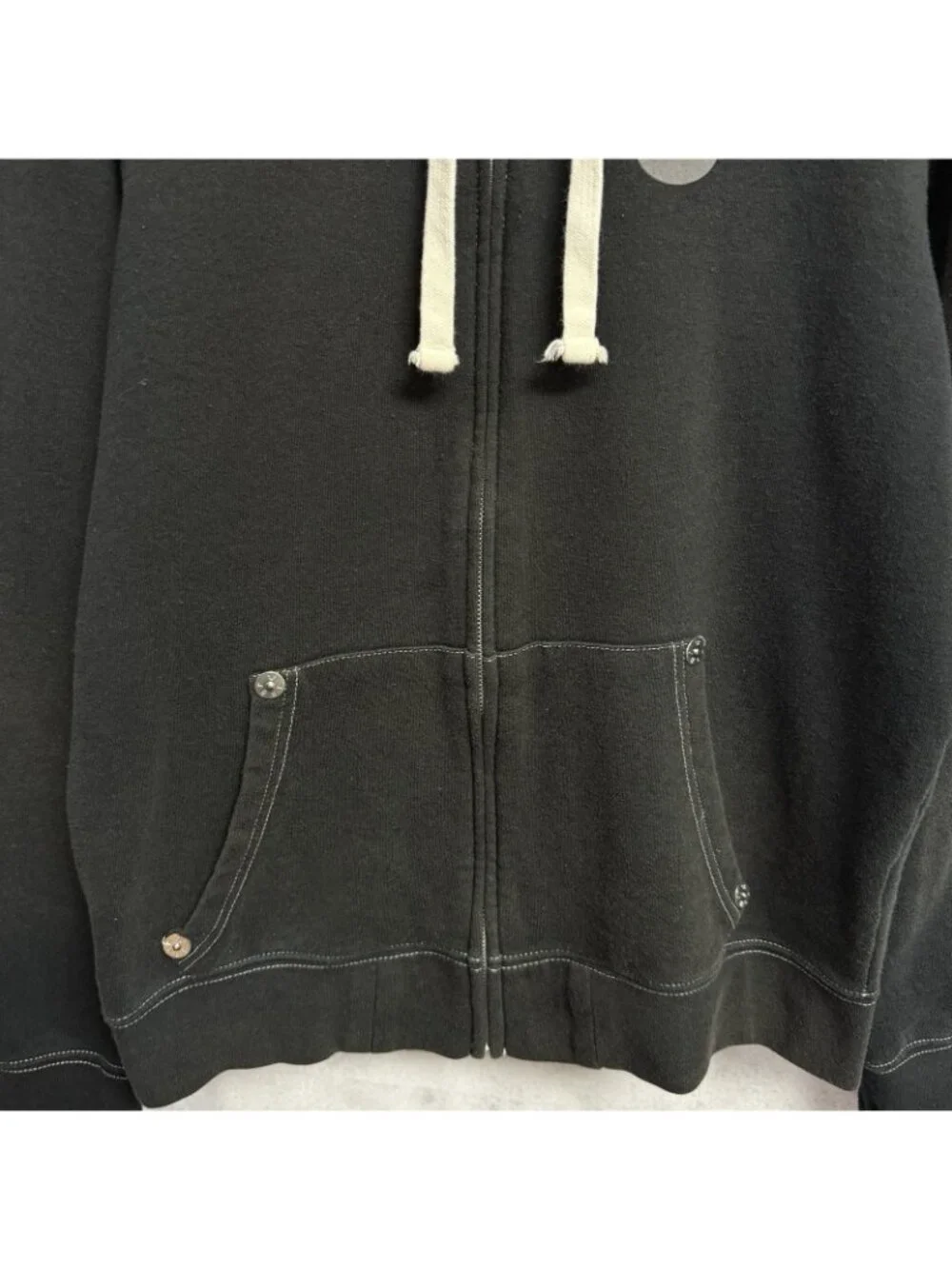 True Religion Black Zip Hoodie with Cream Drawcords